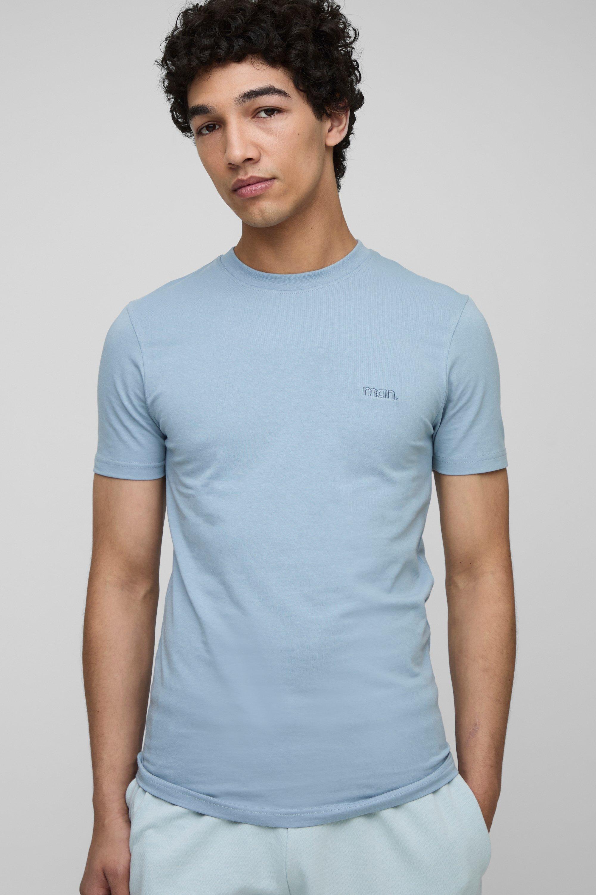Mens Blue MAN. Basic Muscle Fit Crew Neck T-Shirt, Blue